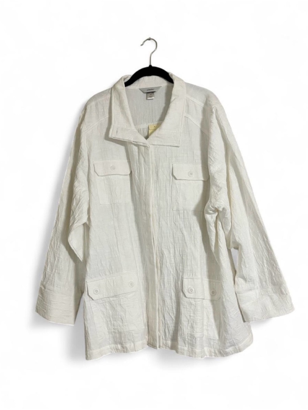 CJ Banks Jacket/Shacket Sz 3XL White Textured Button Down/w Pockets Utility